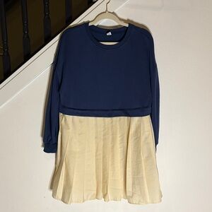 Navy and Cream Two-Tone Dress